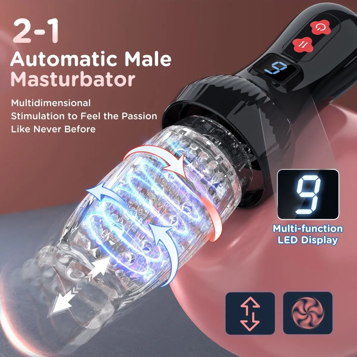 Upgraded 2 in 1 Powerful Automatic Thrusting and Rotating Male Masturbator--Torch