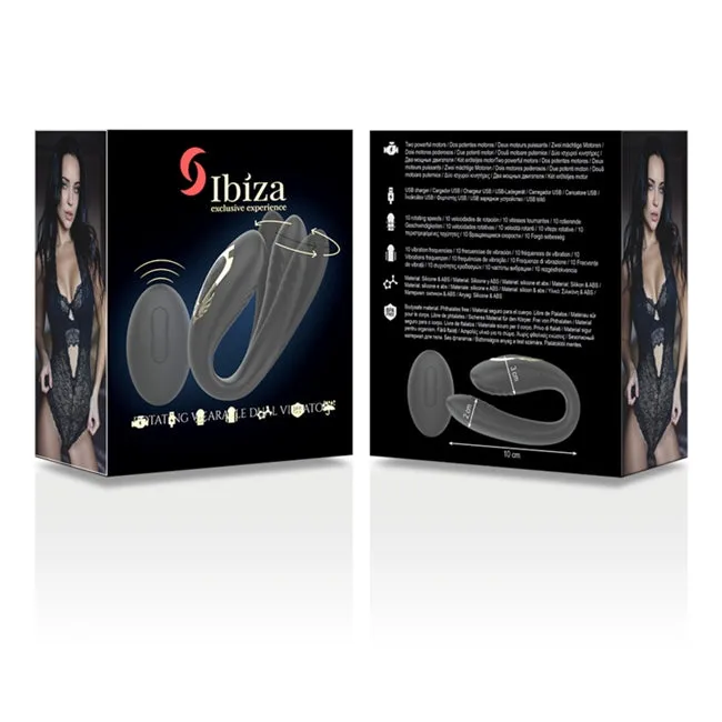 Vibrator dual IBIZA rotating dual vibrator. pentru stimulare clitoris si punctul G. 10 functii de rotatie. 10 functii de vibratii. negru