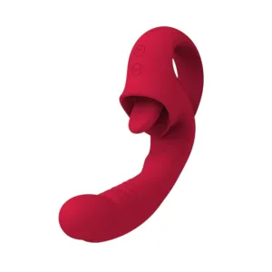 Vibrator dublu ROUGE VELVET Serena. pentru clitoris și punctul G. cu simulare sex oral. 10 funcții de vibrații ultra-puternice. roșu