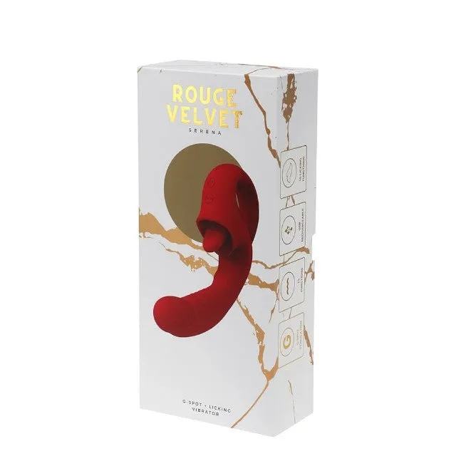 Vibrator dublu ROUGE VELVET Serena. pentru clitoris și punctul G. cu simulare sex oral. 10 funcții de vibrații ultra-puternice. roșu