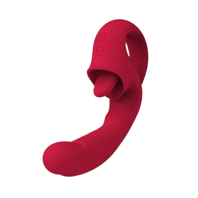 Vibrator dublu ROUGE VELVET Serena. pentru clitoris și punctul G. cu simulare sex oral. 10 funcții de vibrații ultra-puternice. roșu