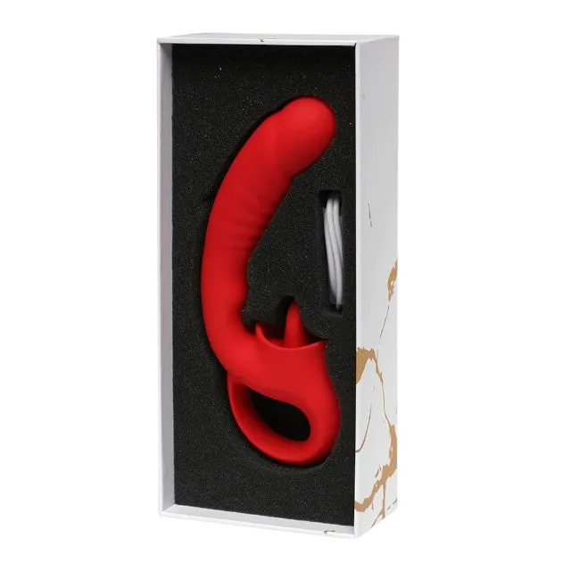 Vibrator dublu ROUGE VELVET Serena. pentru clitoris și punctul G. cu simulare sex oral. 10 funcții de vibrații ultra-puternice. roșu