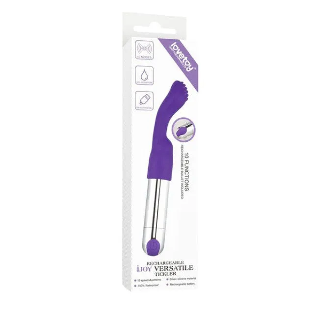 Vibrator LOVETOY Joy Versatile Tickler. pentru clitoris și zone erogene. cu 10 funcții de vibrație. rezistent la apă. mov cu argintiu