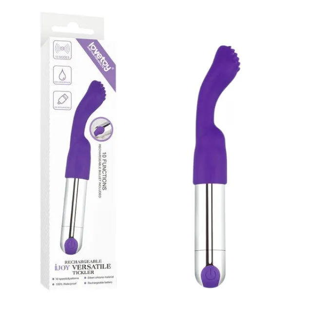 Vibrator LOVETOY Joy Versatile Tickler. pentru clitoris și zone erogene. cu 10 funcții de vibrație. rezistent la apă. mov cu argintiu