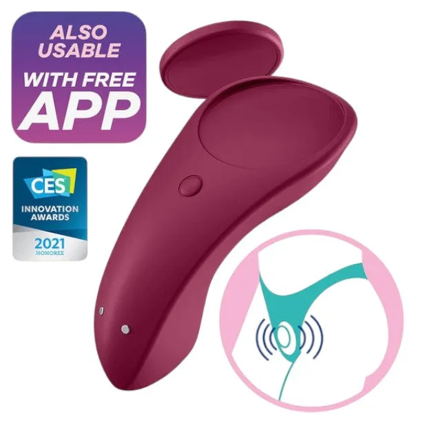 Vibrator pentru chilot SATISFYER Sexy Secret. cu control prin aplicație. cu vibrații personalizate. rezistent la apă IPX7. mov