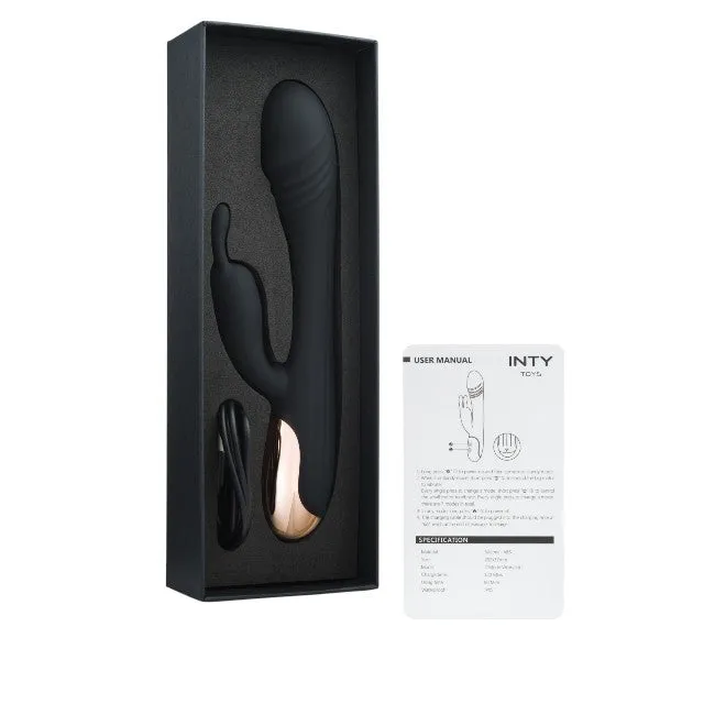 Vibrator rabbit INTY TOYS PEAK. pentru clitoris și punctul G. 7 funcții de vibrații ultra-puternice. silențios. rezistent la apă. 20.2 cm. negru