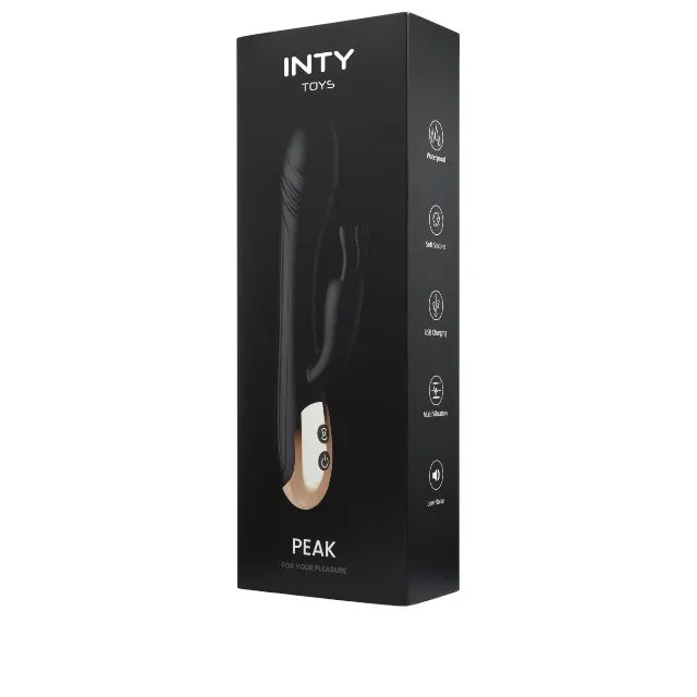 Vibrator rabbit INTY TOYS PEAK. pentru clitoris și punctul G. 7 funcții de vibrații ultra-puternice. silențios. rezistent la apă. 20.2 cm. negru
